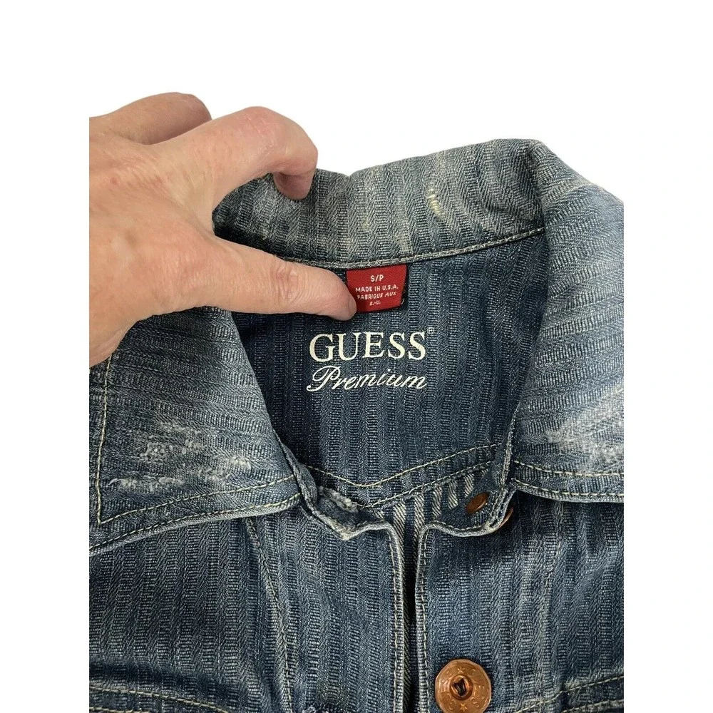 GUESS PREMIUM DENIM Womens Jacket Size Small Distressed Ripped Washed Cotton - Picture 4 of 8